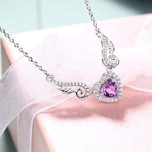 🎁 Hollow Purple Heart Wings Lovely Pendant Necklace for Women, EVGG1052